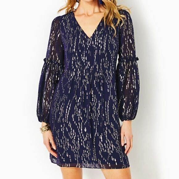 NWT Lilly Pulitzer Cleme Long Sleeve Silk Dress - Picture 3 of 9